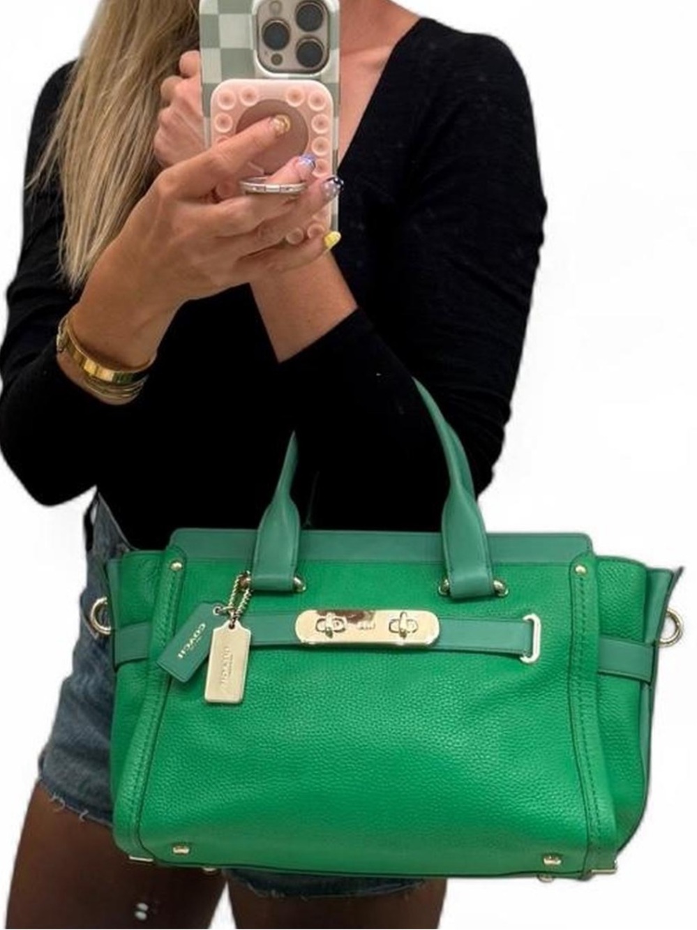 COACH Swagger Carryall 27 Satchel Pebble Leather Kelly Green | Style 34408 - Picture 13 of 13